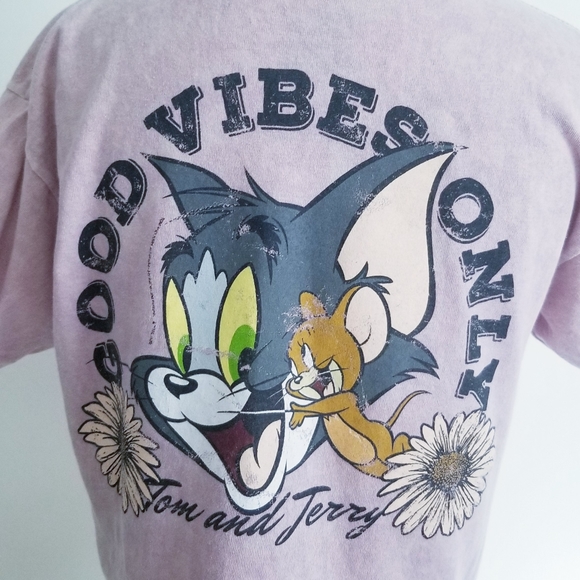 Tom and Jerry Crop Tee Shirt "Good Vibes Only" Graphic Print - Picture 7 of 12